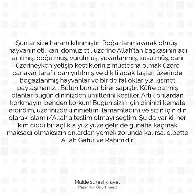 Ayetbul | Kuran Mealleri | Quran | Maide suresi 3. ayet