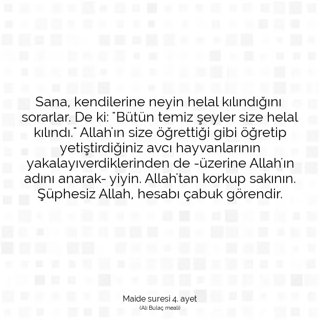 Ayetbul | Kuran Mealleri | Quran | Maide suresi 4. ayet