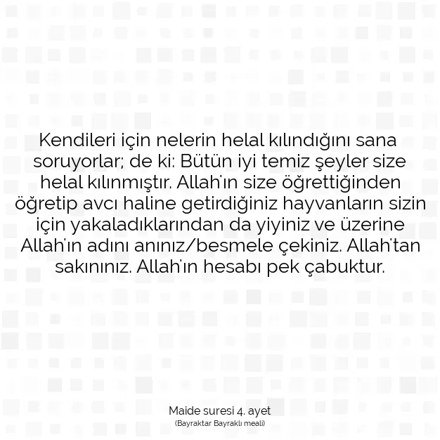 Ayetbul | Kuran Mealleri | Quran | Maide suresi 4. ayet