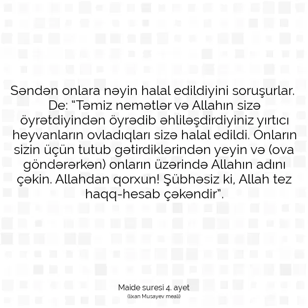 Ayetbul | Kuran Mealleri | Quran | Maide suresi 4. ayet