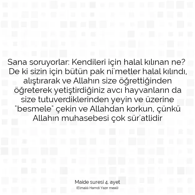 Ayetbul | Kuran Mealleri | Quran | Maide suresi 4. ayet