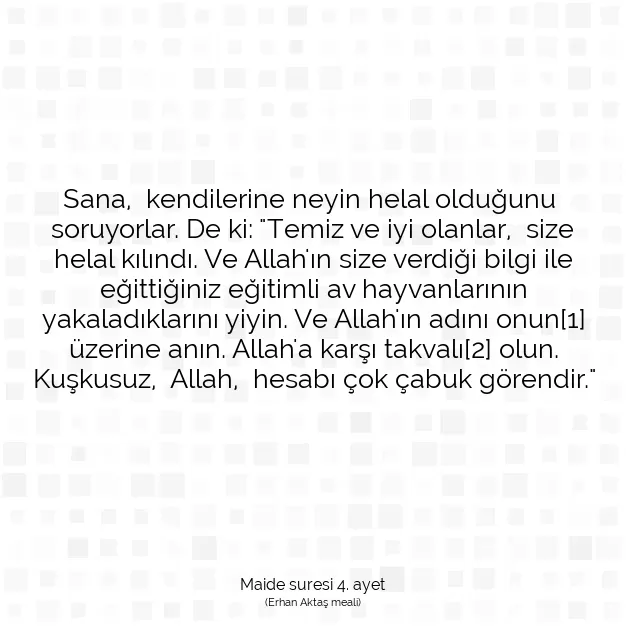 Ayetbul | Kuran Mealleri | Quran | Maide suresi 4. ayet