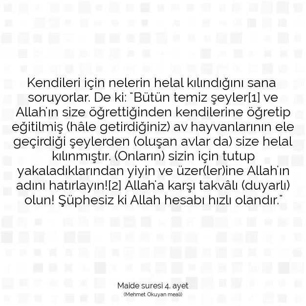 Ayetbul | Kuran Mealleri | Quran | Maide suresi 4. ayet