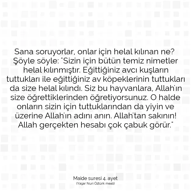 Ayetbul | Kuran Mealleri | Quran | Maide suresi 4. ayet