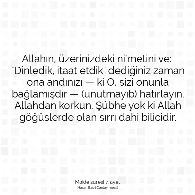 Ayetbul | Kuran Mealleri | Quran | Maide suresi 7. ayet