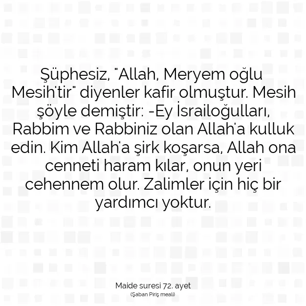 Ayetbul | Kuran Mealleri | Quran | Maide suresi 72. ayet