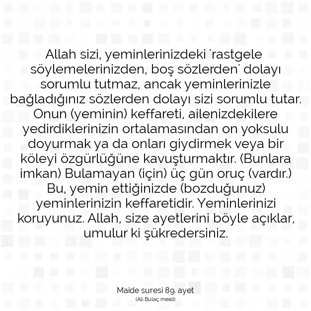 Ayetbul | Kuran Mealleri | Quran | Maide suresi 89. ayet