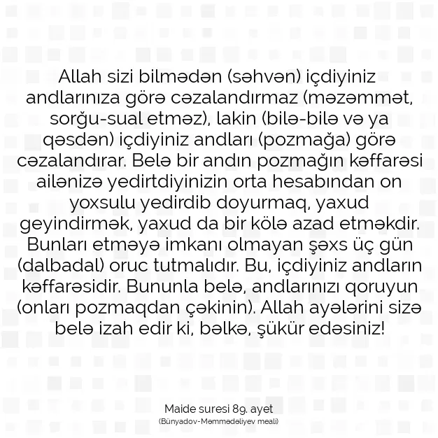 Ayetbul | Kuran Mealleri | Quran | Maide suresi 89. ayet