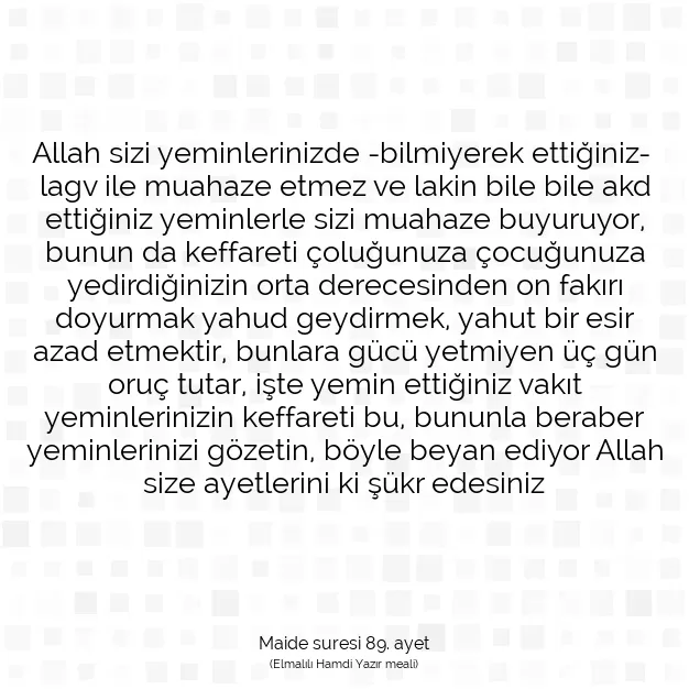 Ayetbul | Kuran Mealleri | Quran | Maide suresi 89. ayet