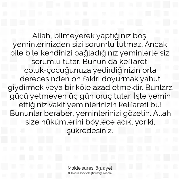 Ayetbul | Kuran Mealleri | Quran | Maide suresi 89. ayet