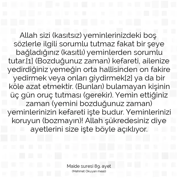 Ayetbul | Kuran Mealleri | Quran | Maide suresi 89. ayet