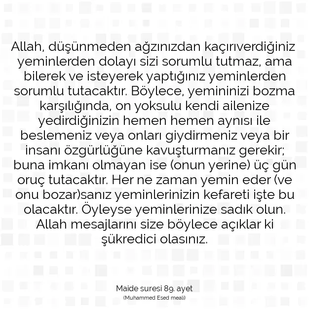 Ayetbul | Kuran Mealleri | Quran | Maide suresi 89. ayet