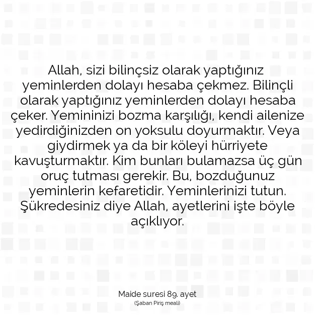 Ayetbul | Kuran Mealleri | Quran | Maide suresi 89. ayet