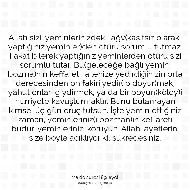 Ayetbul | Kuran Mealleri | Quran | Maide suresi 89. ayet