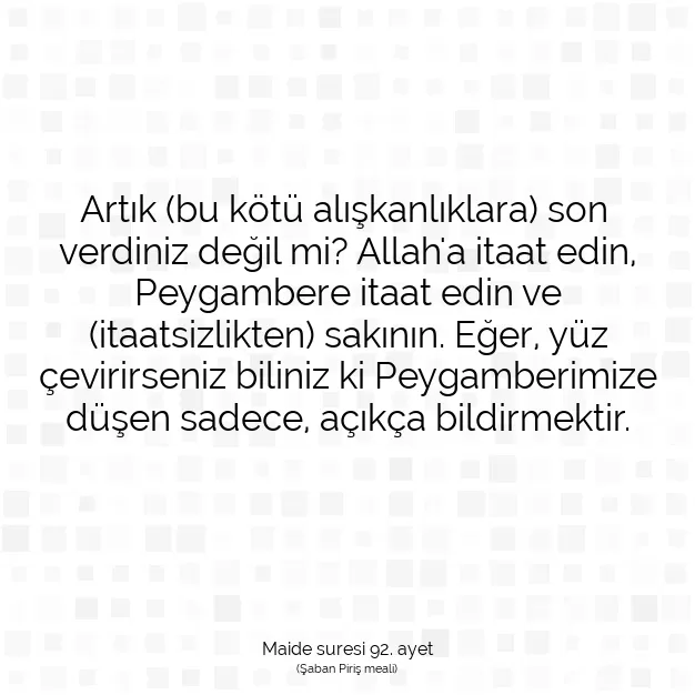 Ayetbul | Kuran Mealleri | Quran | Maide suresi 92. ayet