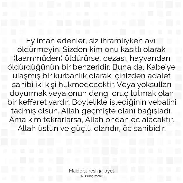 Ayetbul | Kuran Mealleri | Quran | Maide suresi 95. ayet