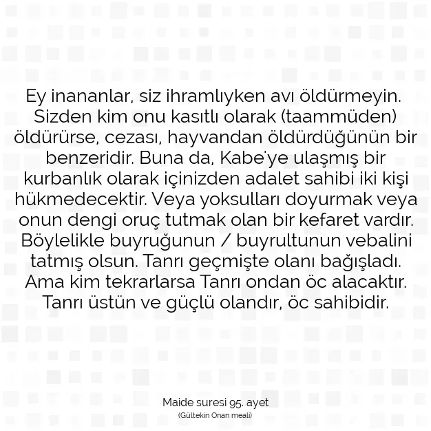 Ayetbul | Kuran Mealleri | Quran | Maide suresi 95. ayet