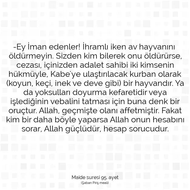 Ayetbul | Kuran Mealleri | Quran | Maide suresi 95. ayet