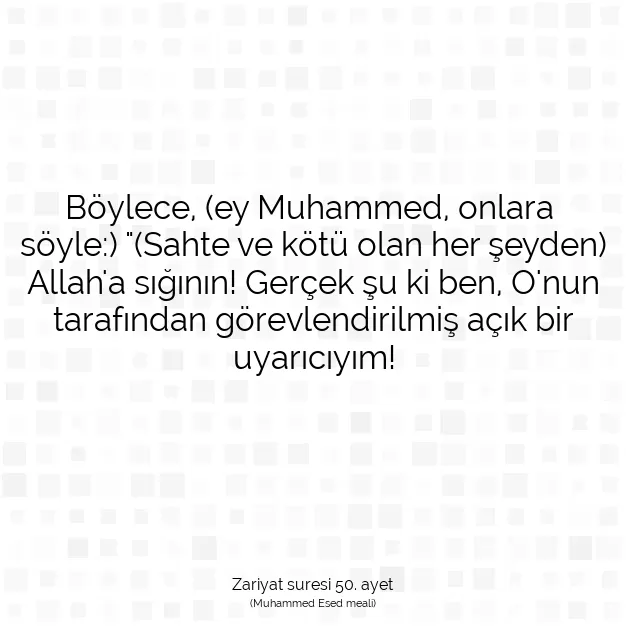 Ayetbul | Kuran Mealleri | Quran | Zariyat suresi 50. ayet