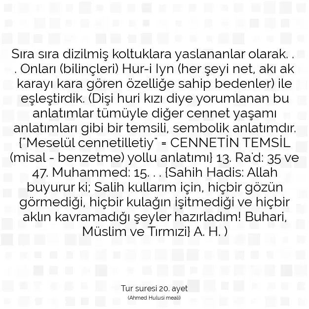 Ayetbul | Kuran Mealleri | Quran | Tur suresi 20. ayet