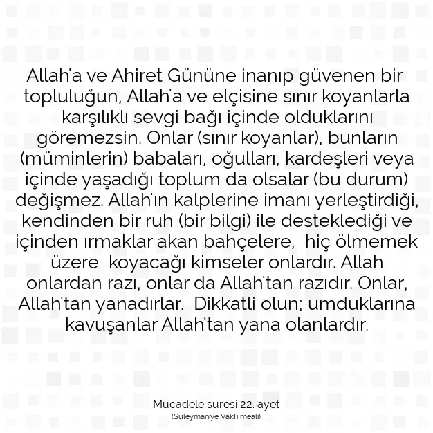 Ayetbul | Kuran Mealleri | Quran | Mücadele suresi 22. ayet