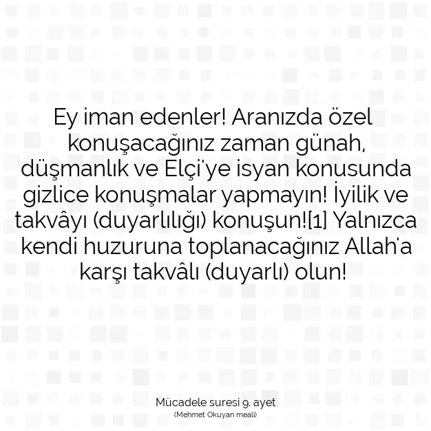 Ayetbul | Kuran Mealleri | Quran | Mücadele suresi 9. ayet