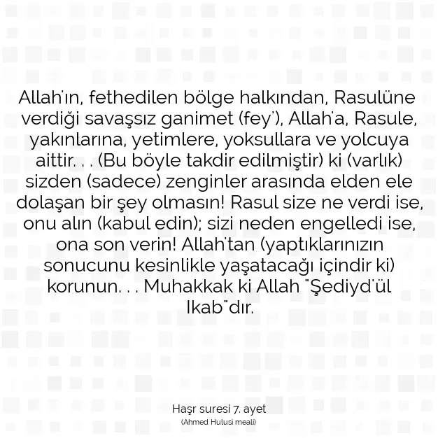 Ayetbul | Kuran Mealleri | Quran | Haşr suresi 7. ayet