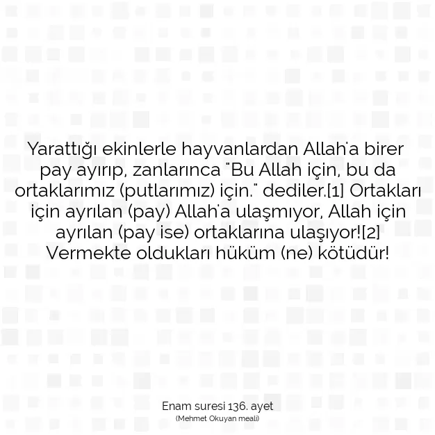 Ayetbul | Kuran Mealleri | Quran | Enam suresi 136. ayet