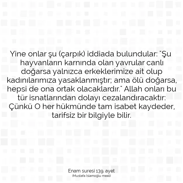 Ayetbul | Kuran Mealleri | Quran | Enam suresi 139. ayet