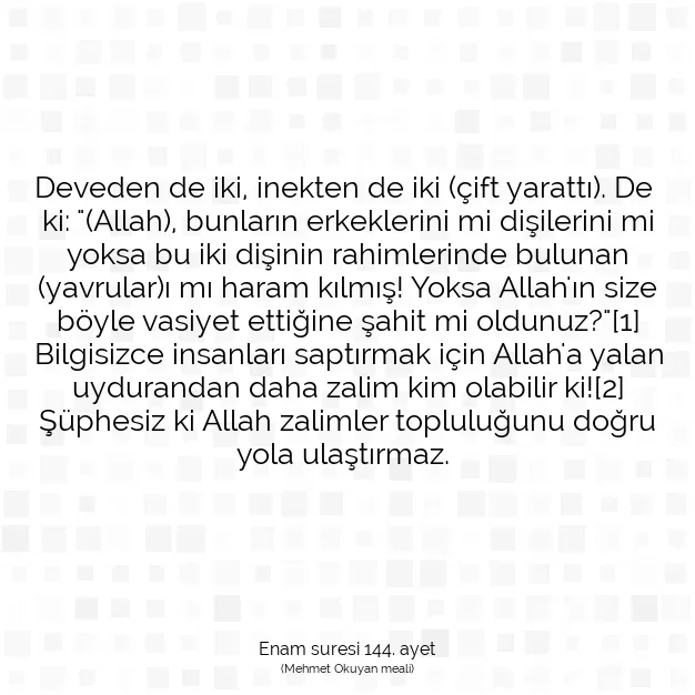 Ayetbul | Kuran Mealleri | Quran | Enam suresi 144. ayet