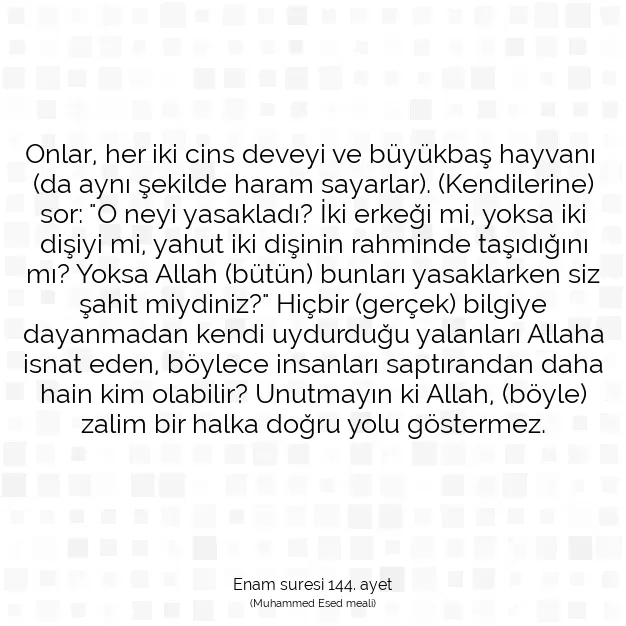 Ayetbul | Kuran Mealleri | Quran | Enam suresi 144. ayet