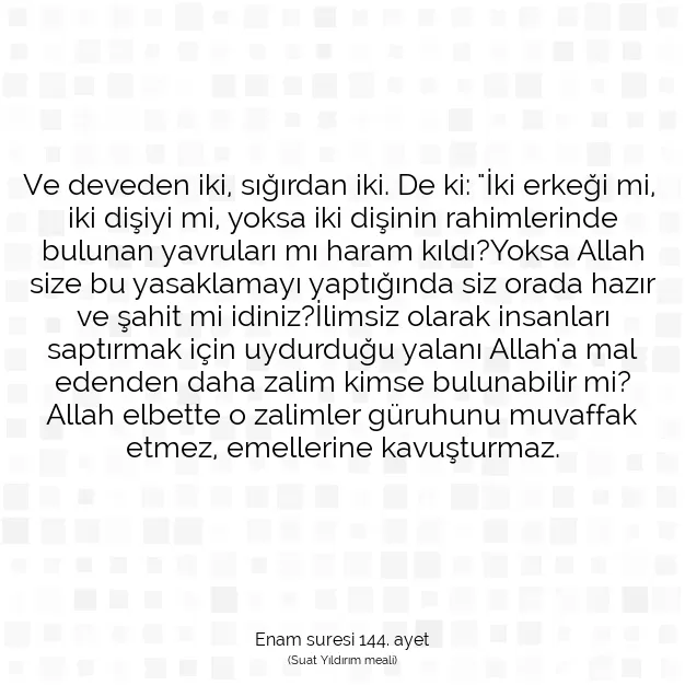 Ayetbul | Kuran Mealleri | Quran | Enam suresi 144. ayet