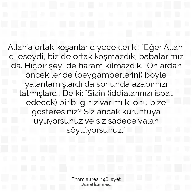 Ayetbul | Kuran Mealleri | Quran | Enam suresi 148. ayet