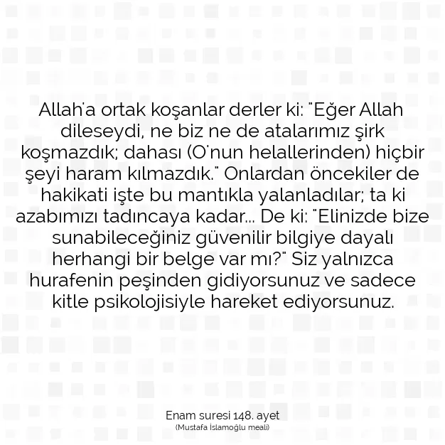 Ayetbul | Kuran Mealleri | Quran | Enam suresi 148. ayet