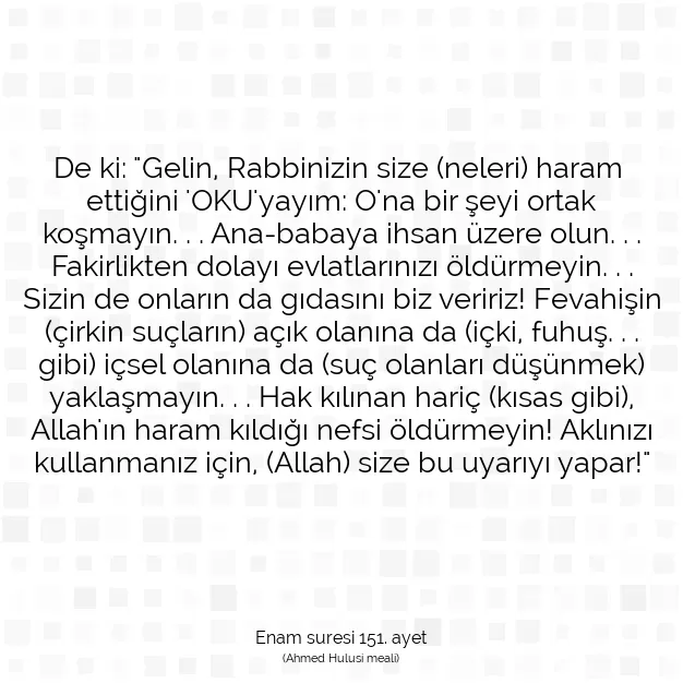 Ayetbul | Kuran Mealleri | Quran | Enam suresi 151. ayet