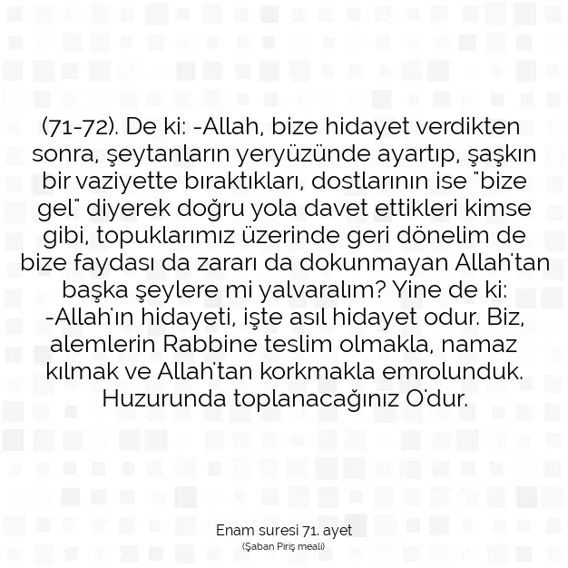 Ayetbul | Kuran Mealleri | Quran | Enam suresi 71. ayet