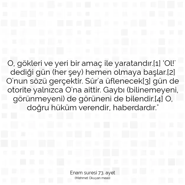 Ayetbul | Kuran Mealleri | Quran | Enam suresi 73. ayet