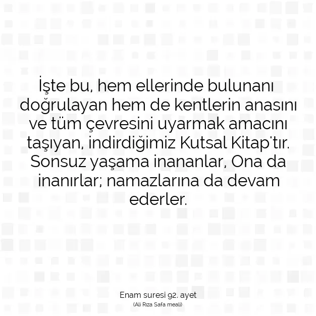 Ayetbul | Kuran Mealleri | Quran | Enam suresi 92. ayet