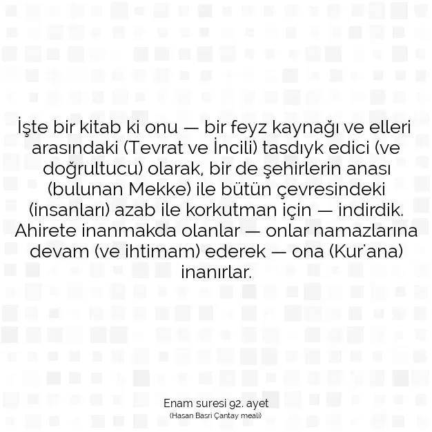 Ayetbul | Kuran Mealleri | Quran | Enam suresi 92. ayet