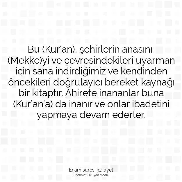 Ayetbul | Kuran Mealleri | Quran | Enam suresi 92. ayet