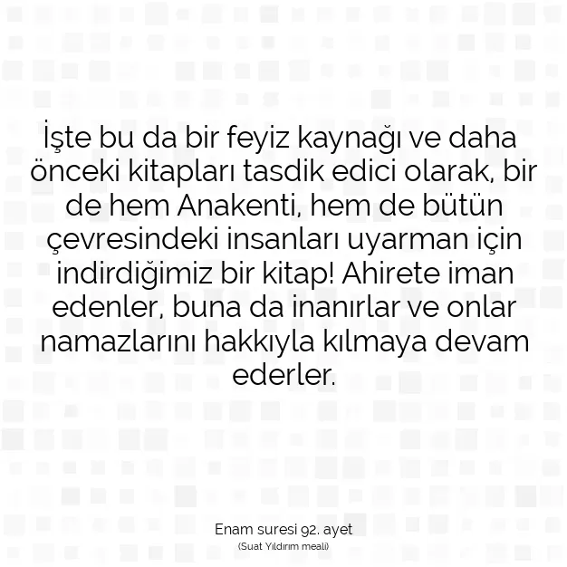 Ayetbul | Kuran Mealleri | Quran | Enam suresi 92. ayet