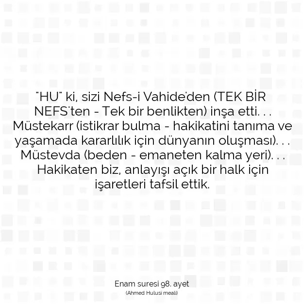 Ayetbul | Kuran Mealleri | Quran | Enam suresi 98. ayet