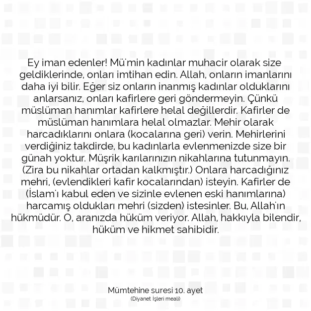 Ayetbul | Kuran Mealleri | Quran | Mümtehine suresi 10. ayet