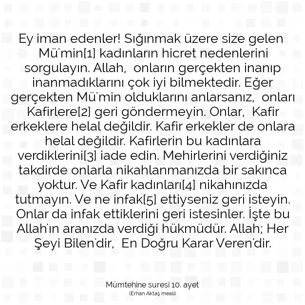 Ayetbul | Kuran Mealleri | Quran | Mümtehine suresi 10. ayet