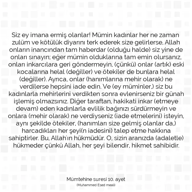 Ayetbul | Kuran Mealleri | Quran | Mümtehine suresi 10. ayet