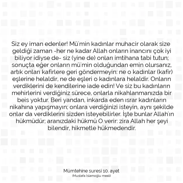 Ayetbul | Kuran Mealleri | Quran | Mümtehine suresi 10. ayet