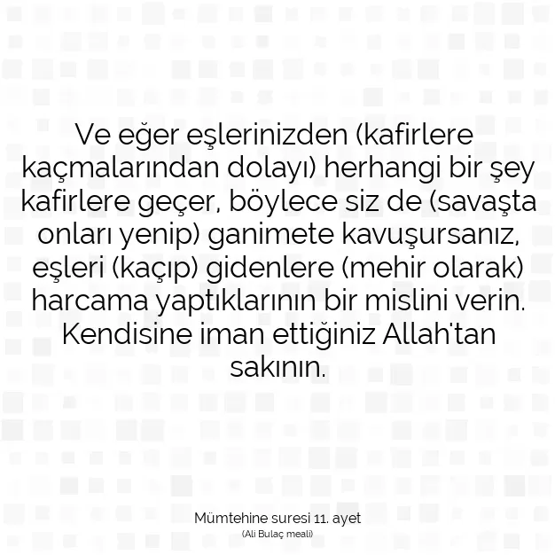 Ayetbul | Kuran Mealleri | Quran | Mümtehine suresi 11. ayet