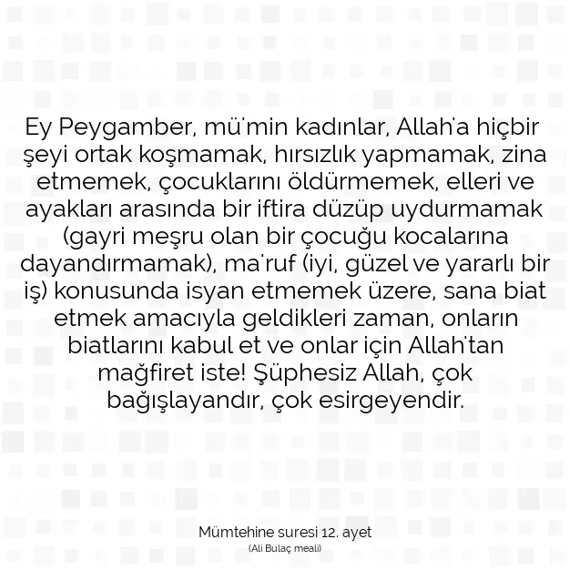 Ayetbul | Kuran Mealleri | Quran | Mümtehine suresi 12. ayet