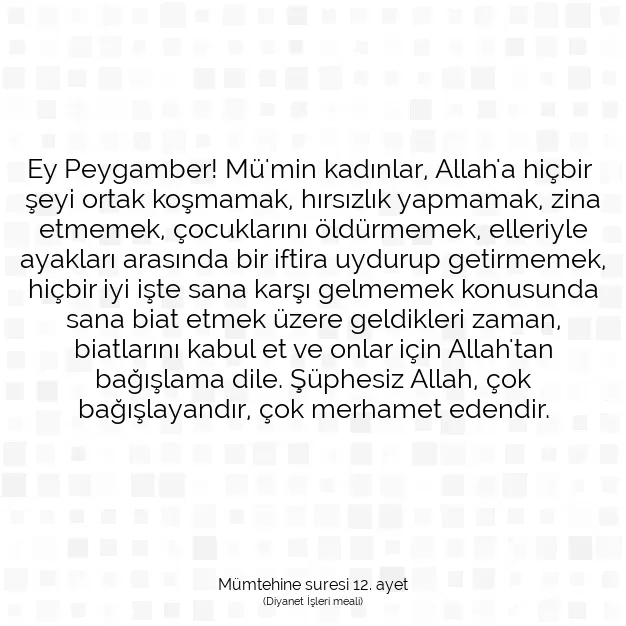 Ayetbul | Kuran Mealleri | Quran | Mümtehine suresi 12. ayet