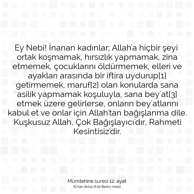 Ayetbul | Kuran Mealleri | Quran | Mümtehine suresi 12. ayet